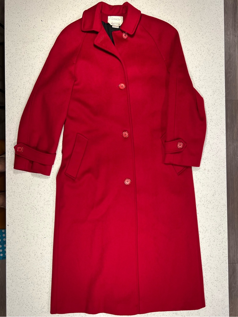 Vintage 1980s Cassidy Women’s Hand Tailored Pure Wool Cherry Red Coat